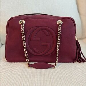 Gucci Soho Chain Zipped Bag Nubuck Burgundy
